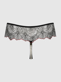 Ilena Embroidered Tulle & Pearl Crotchless Thong - House of Desire