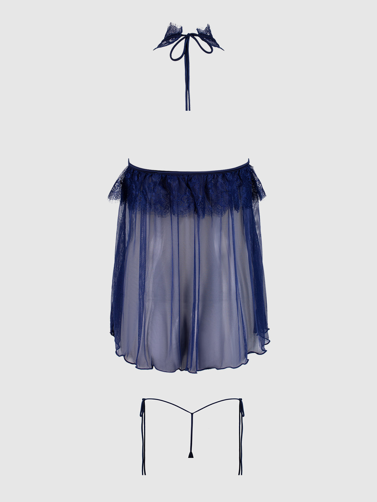 Liliana Lace & Mesh Halter Babydoll Set Midnight Blue - House of Desire