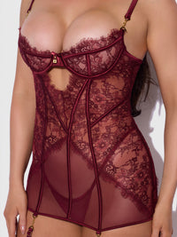 Liliana Lace & Mesh Chemise Set Cabernet - House of Desire
