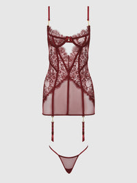 Queen Liliana Lace & Mesh Chemise Set Cabernet - House of Desire