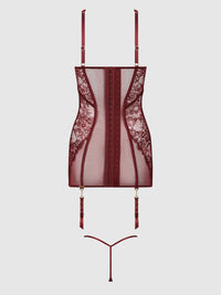 Queen Liliana Lace & Mesh Chemise Set Cabernet - House of Desire