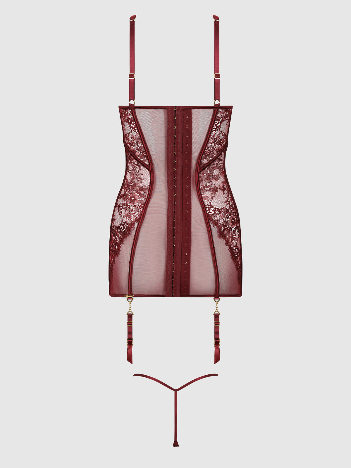 Liliana Lace & Mesh Chemise Set Cabernet - House of Desire