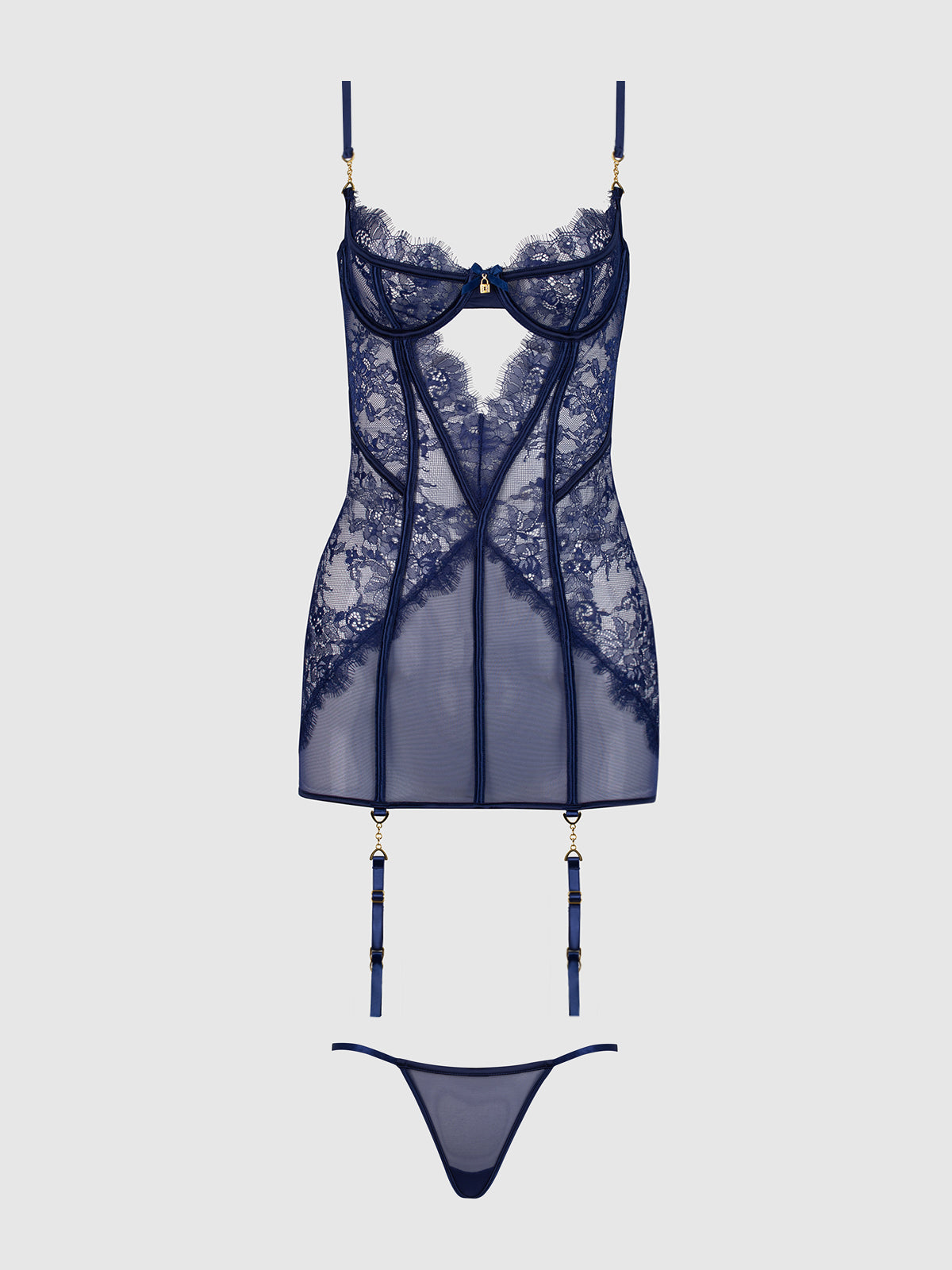 Queen Liliana Lace & Mesh Chemise Set Midnight Blue - House of Desire