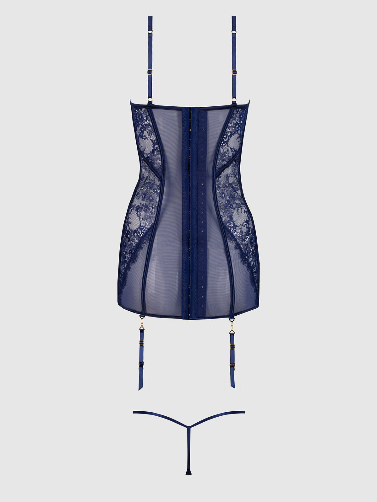 Queen Liliana Lace & Mesh Chemise Set Midnight Blue - House of Desire