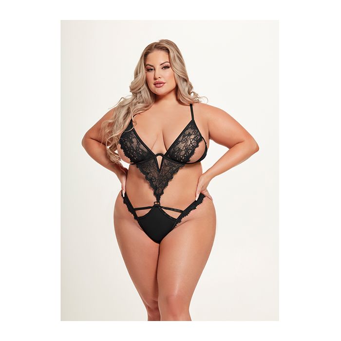 House of Desire Queen Nadia Lace & Mesh Cutout Teddy Black