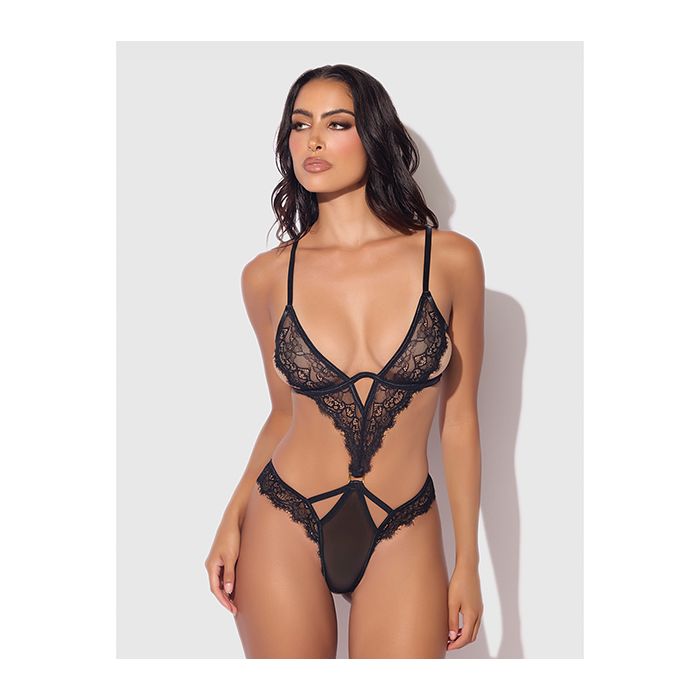 House of Desire Nadia Lace & Mesh Cutout Teddy Black