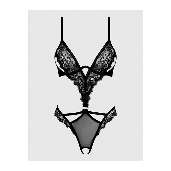 House of Desire Nadia Lace & Mesh Cutout Teddy Black