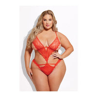 Queen Nadia Lace & Mesh Cutout Teddy Grenadine Orange