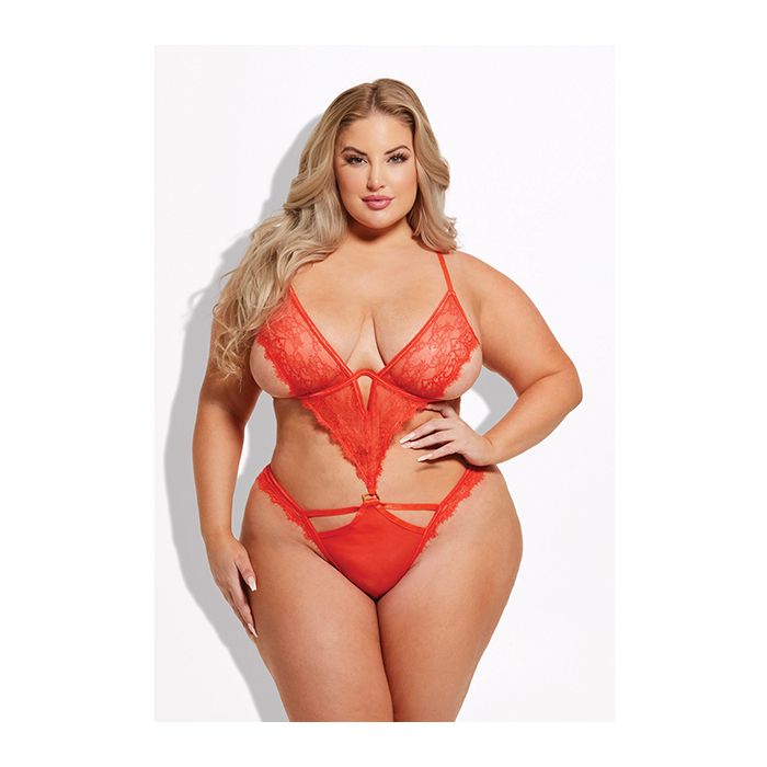 Queen Nadia Lace & Mesh Cutout Teddy Grenadine Orange