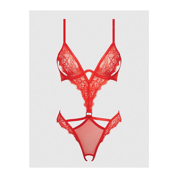 Queen Nadia Lace & Mesh Cutout Teddy Grenadine Orange