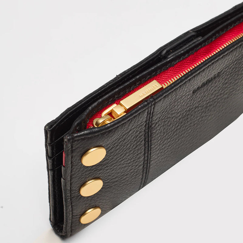 Hammitt 110 North Wallet Black/Brushed Gold Red Zip-Rebel Romance