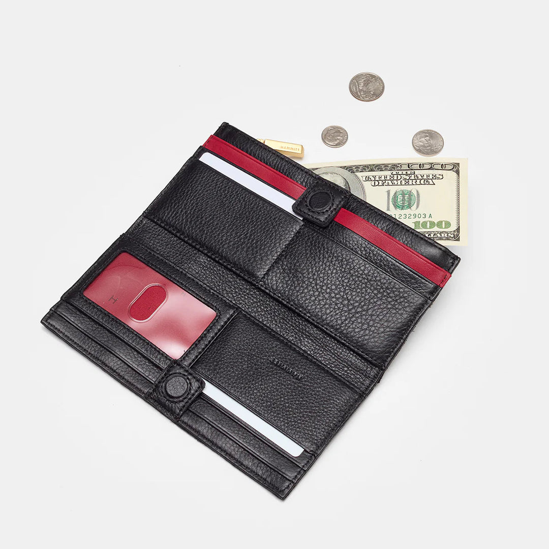 Hammitt 110 North Wallet Black/Brushed Gold Red Zip