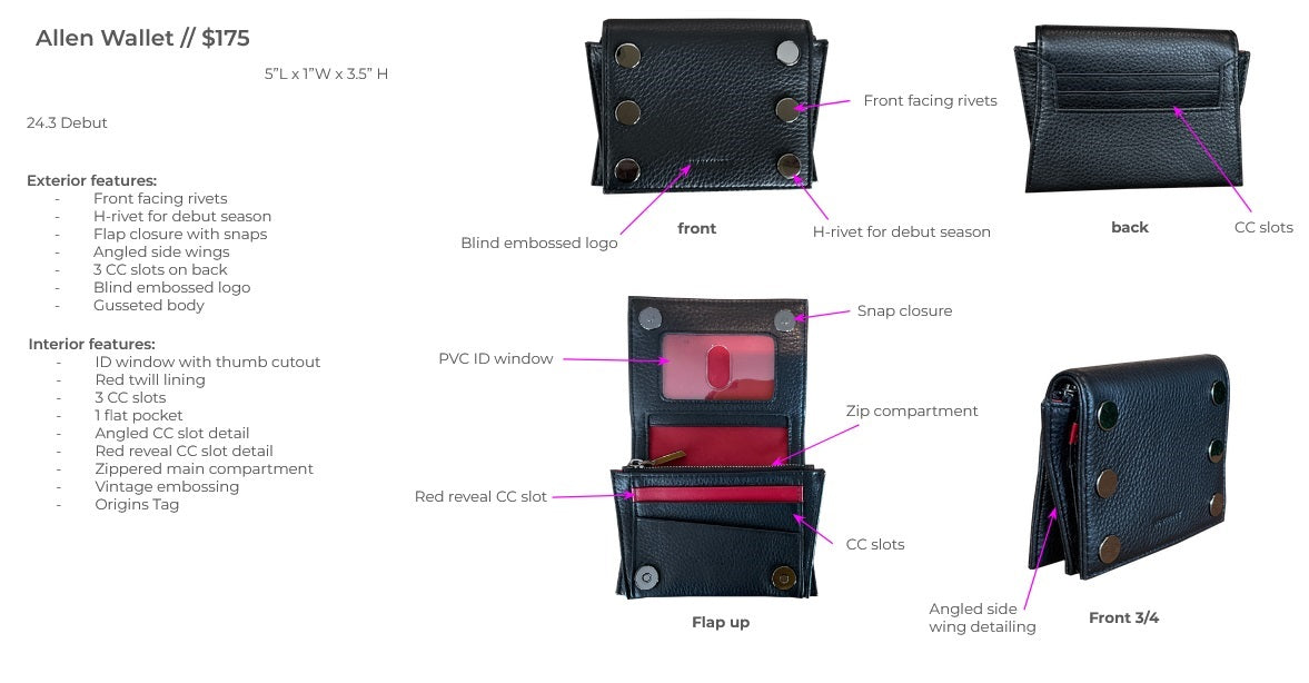 Hammitt Allen Wallet Black/Brushed Gold Red Zip-Rebel Romance