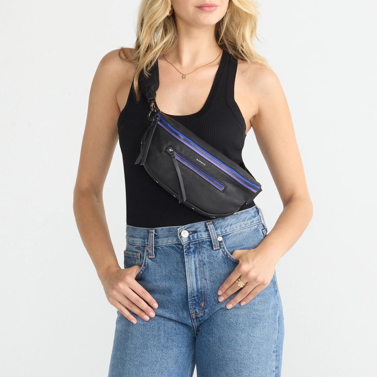 Hammitt Charles Small Leather Crossbody Bag Birthday Brite/Gunmetal-Purple Zip-Rebel Romance