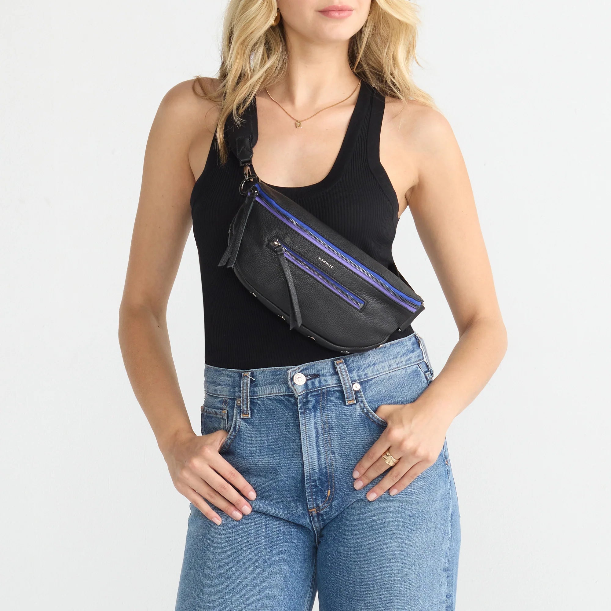 Hammitt Charles Small Leather Crossbody Bag Birthday Brite/Gunmetal-Purple Zip-Rebel Romance