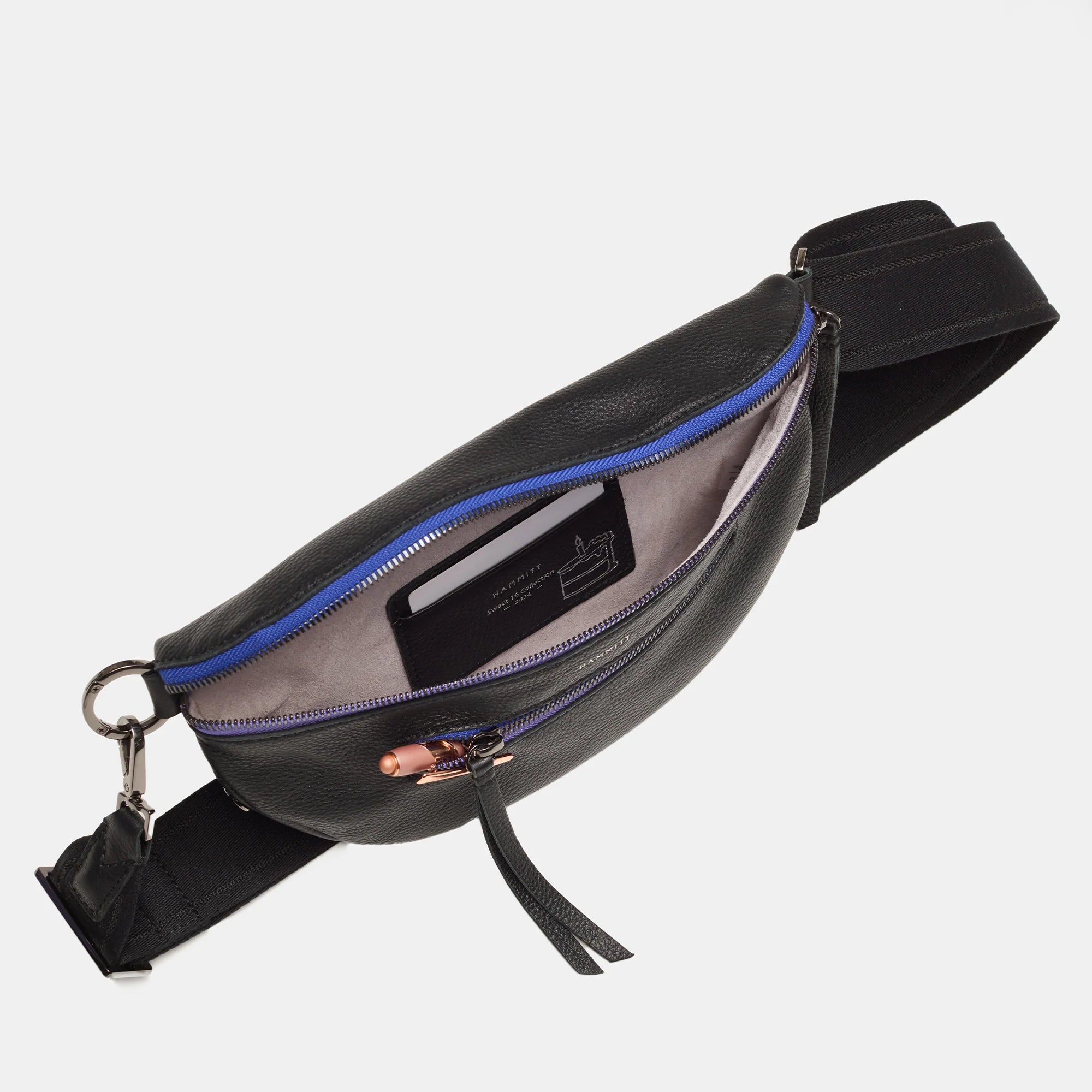 Hammitt Charles Small Leather Crossbody Bag Birthday Brite/Gunmetal-Purple Zip-Rebel Romance