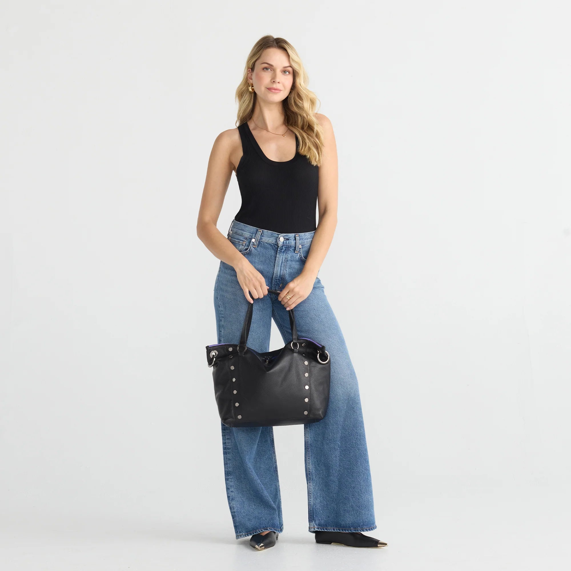 Hammitt Daniel Lrg Leather Tote Bag Birthday Brite/Gunmetal Purple Zip-Rebel Romance