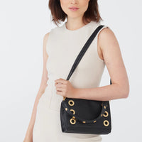 Hammitt Montana Leather Clutch Sml Handbag Black/Brushed Gold-Rebel Romance