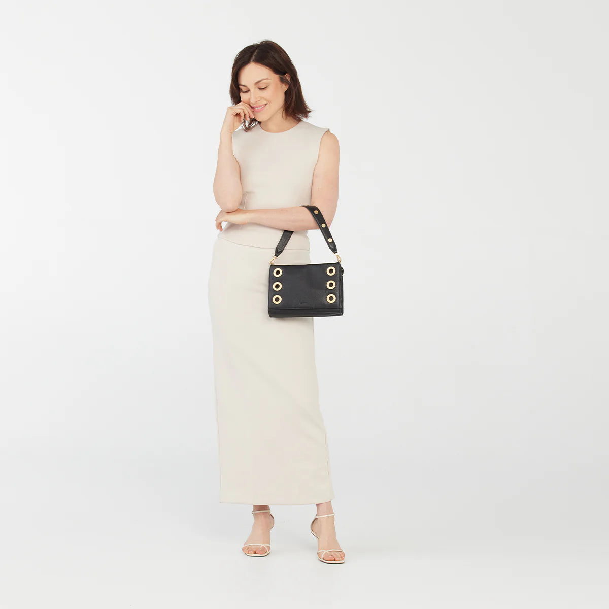 Hammitt Montana Leather Clutch Sml Handbag Black/Brushed Gold-Rebel Romance