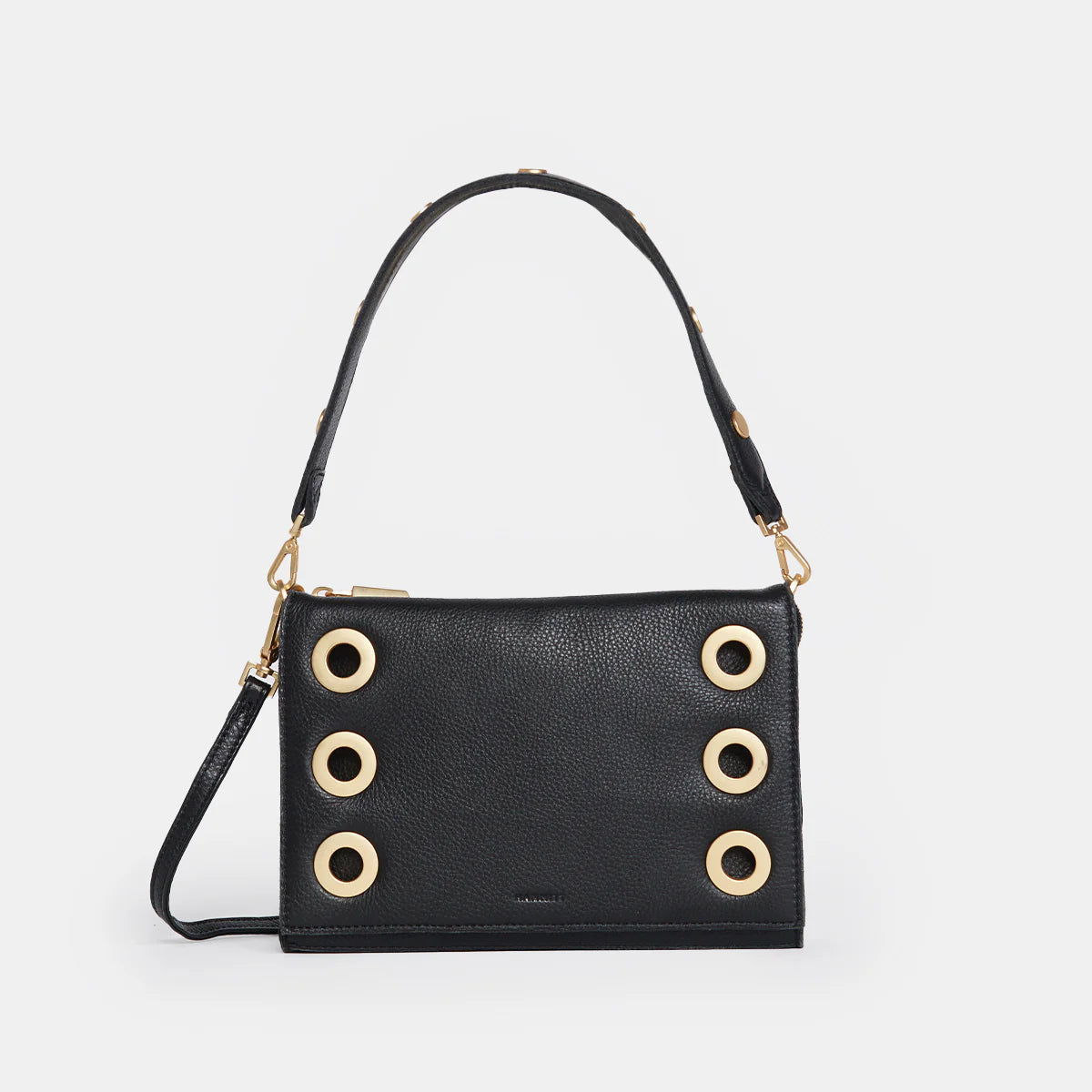 Hammitt Montana Leather Clutch Sml Handbag Black/Brushed Gold-Rebel Romance