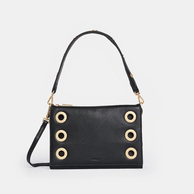 Hammitt Montana Leather Clutch Sml Handbag Black/Brushed Gold-Rebel Romance