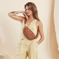 Charles Small Leather Crossbody Bag Mahogany Pebble/Brushed Gold Red Zip-Rebel Romance