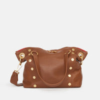 Daniel Med Leather Satchel Bag Mahogany Pebble/Brushed Gold Red Zip-Rebel Romance