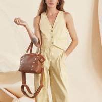 Daniel Med Leather Satchel Bag Mahogany Pebble/Brushed Gold Red Zip-Rebel Romance