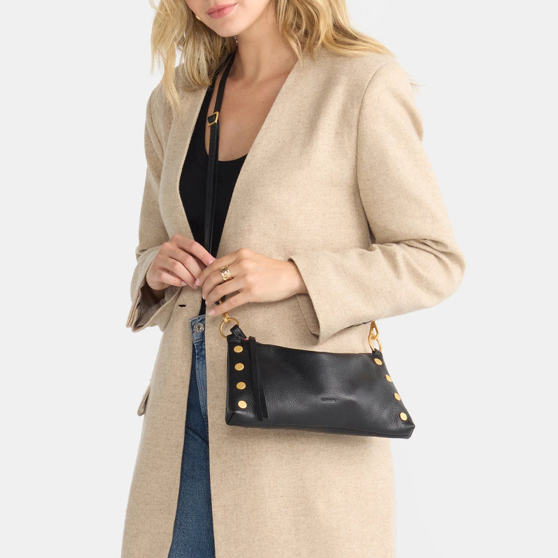 Hammitt Kyle Leather Shoulder Handbag Black/Brushed Gold Red Zip-Rebel Romance