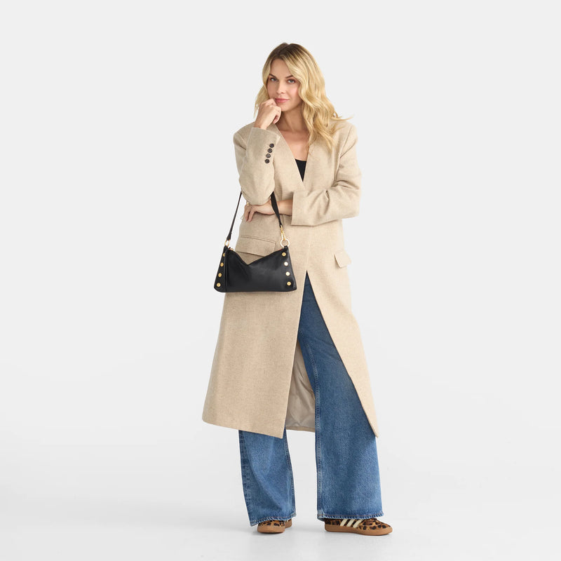 Hammitt Kyle Leather Shoulder Handbag Black/Brushed Gold Red Zip-Rebel Romance