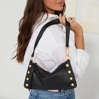 Hammitt Kyle Leather Shoulder Handbag Black/Brushed Gold Red Zip-Rebel Romance