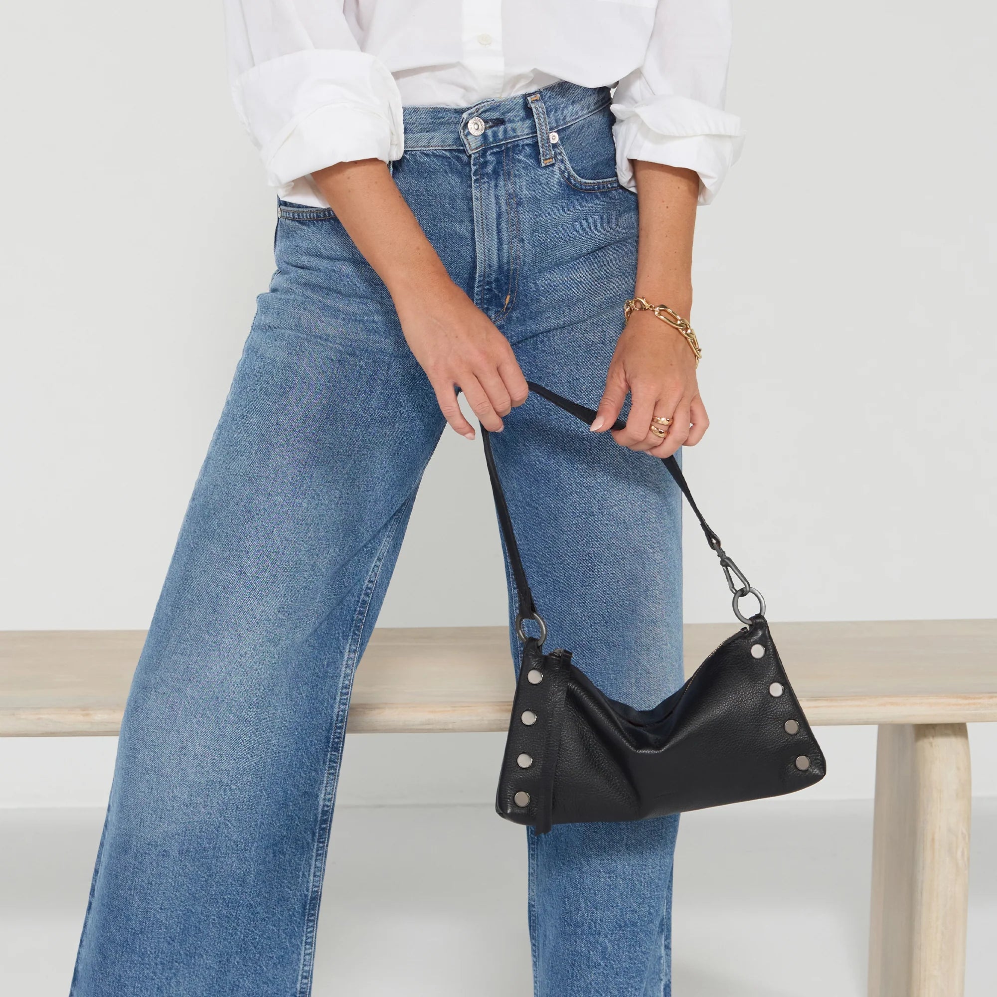 Hammitt Kyle Leather Shoulder Handbag Black/Gunmetal-Rebel Romance