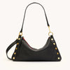 Kyle Med Leather Shoulder Handbag Black/Brushed Gold Red Zip