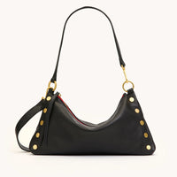 Kyle Med Leather Shoulder Handbag Black/Brushed Gold Red Zip