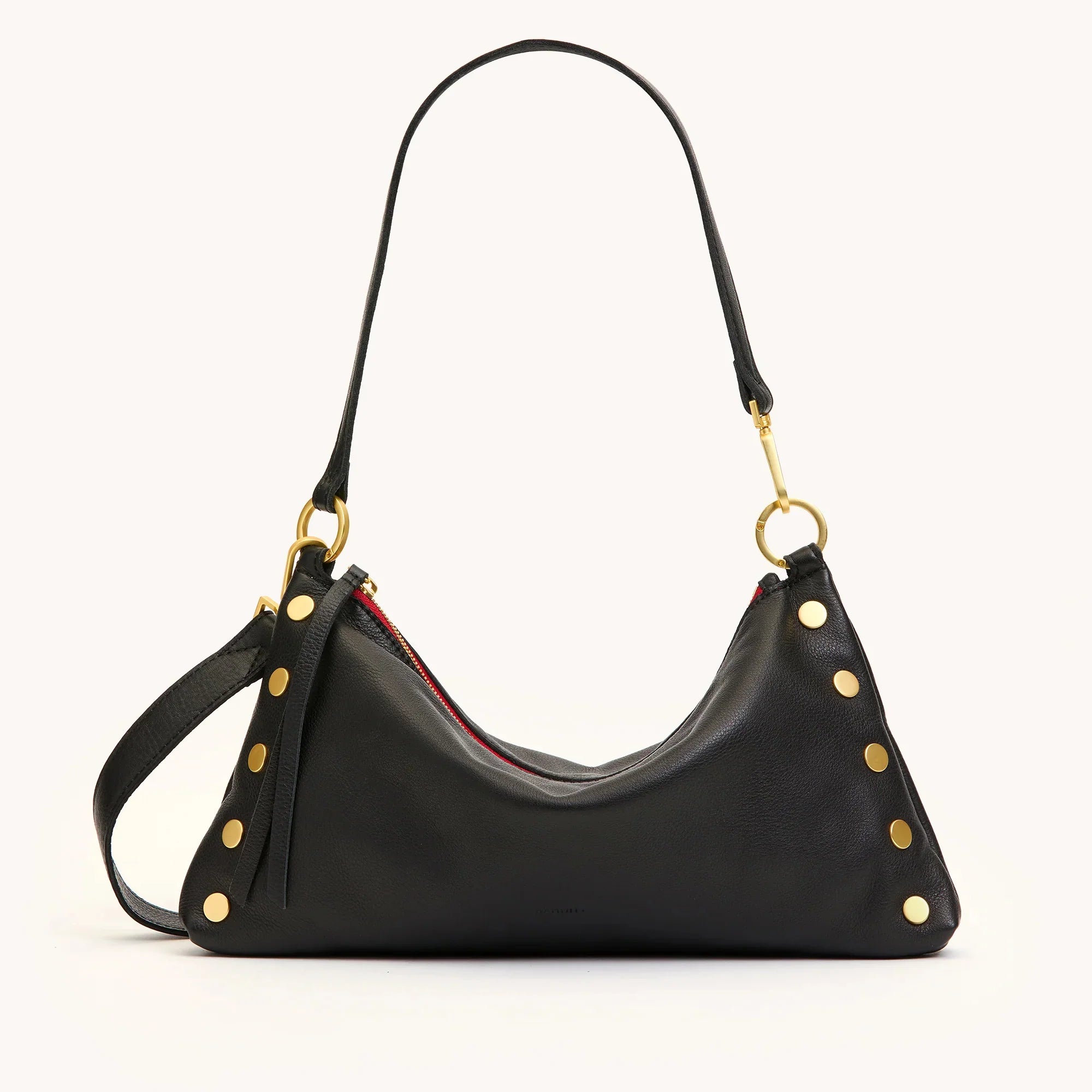 Kyle Med Leather Shoulder Handbag Black/Brushed Gold Red Zip