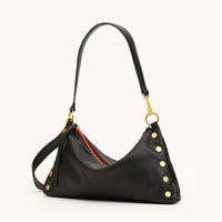 Kyle Med Leather Shoulder Handbag Black/Brushed Gold Red Zip