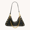 Kyle Med Leather Shoulder Handbag Black/Brushed Gold Red Zip