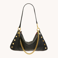 Kyle Med Leather Shoulder Handbag Black/Brushed Gold Red Zip