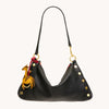 Kyle Med Leather Shoulder Handbag Black/Brushed Gold Red Zip