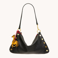 Kyle Med Leather Shoulder Handbag Black/Brushed Gold Red Zip