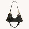 Kyle Med Leather Shoulder Handbag Black/Brushed Gold Red Zip
