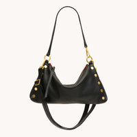 Kyle Med Leather Shoulder Handbag Black/Brushed Gold Red Zip