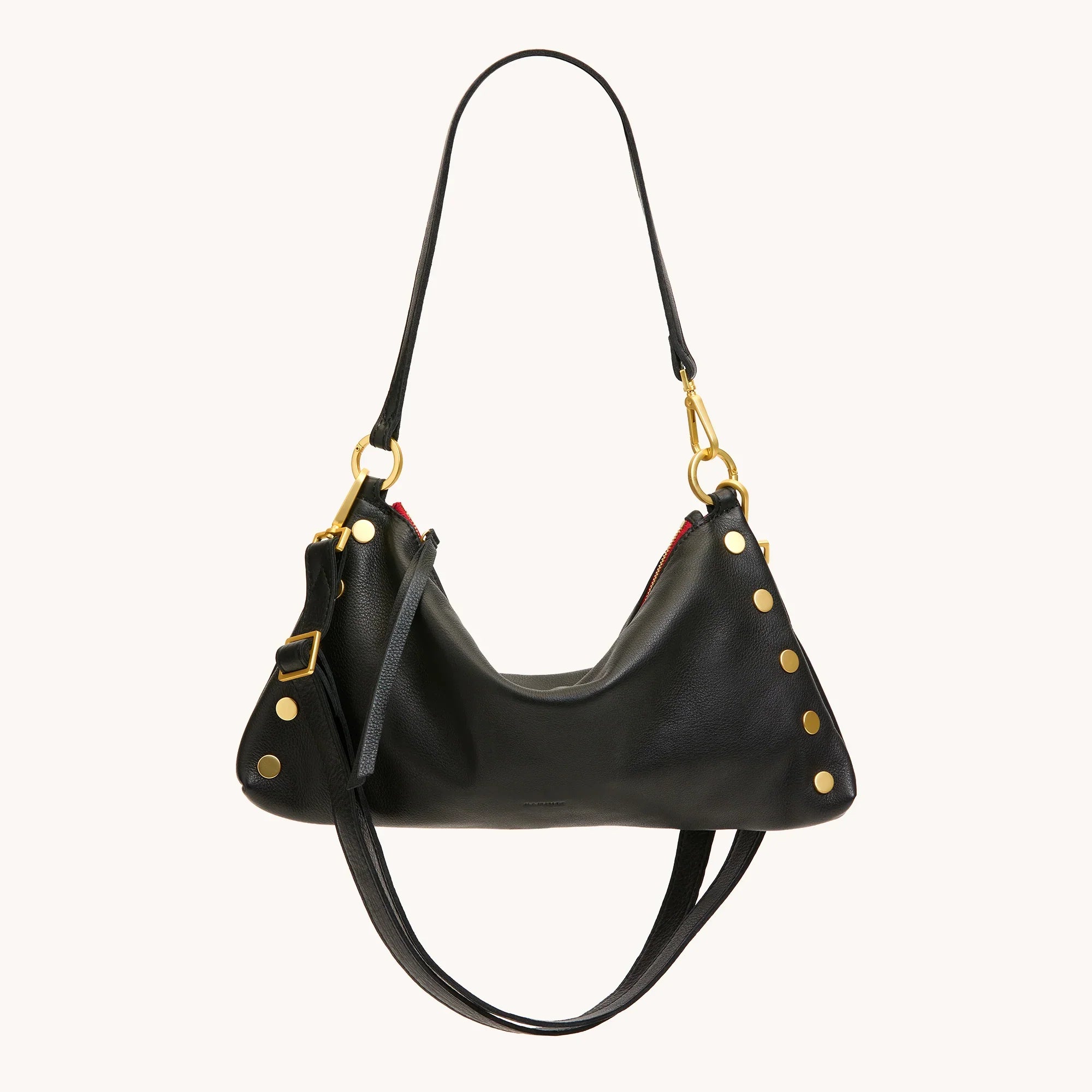 Kyle Med Leather Shoulder Handbag Black/Brushed Gold Red Zip