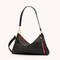 Kyle Med Leather Shoulder Handbag Black/Brushed Gold Red Zip