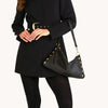 Kyle Med Leather Shoulder Handbag Black/Brushed Gold Red Zip