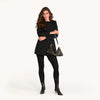 Kyle Med Leather Shoulder Handbag Black/Brushed Gold Red Zip