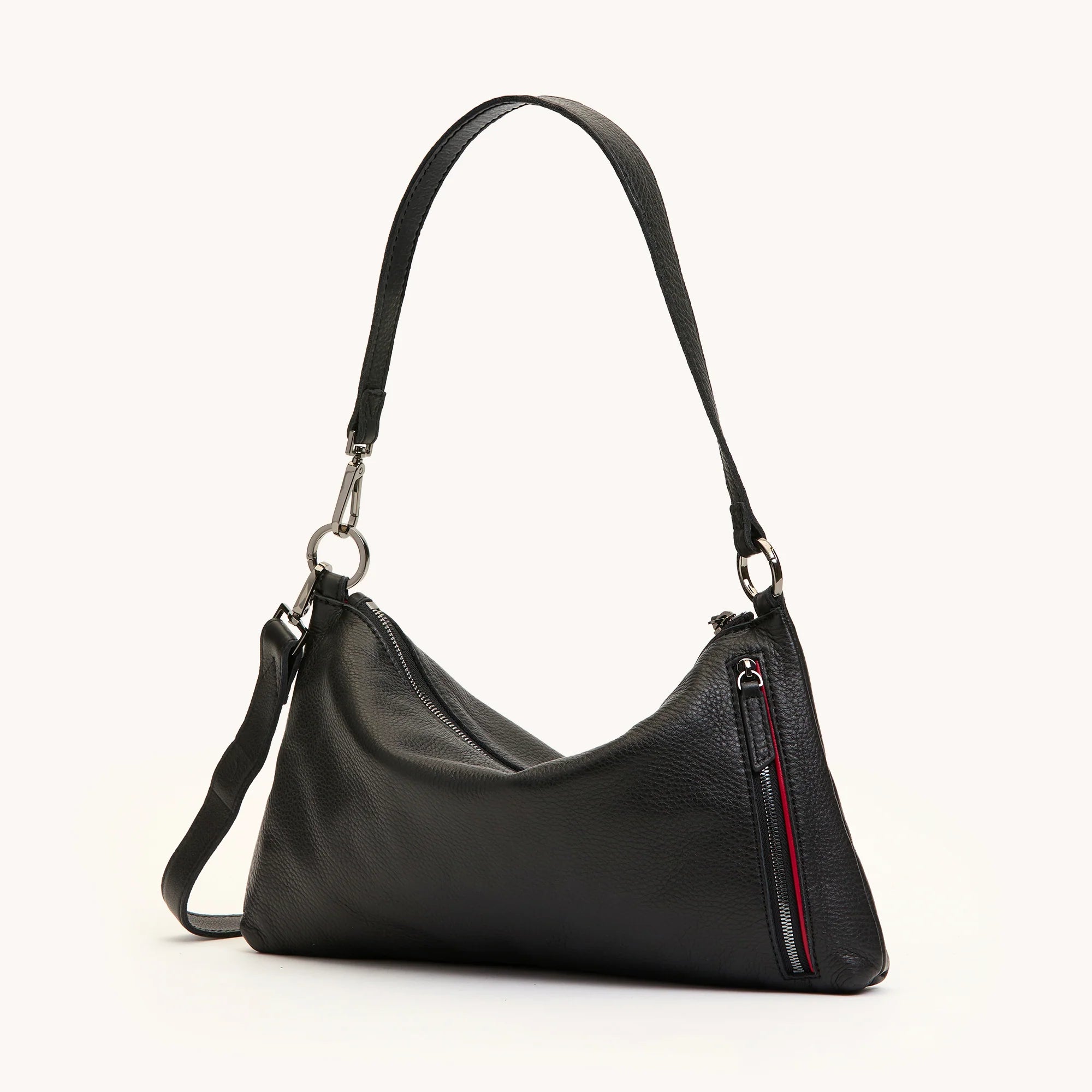 Kyle Med Leather Shoulder Handbag Black/Gunmetal