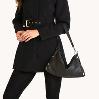 Kyle Med Leather Shoulder Handbag Black/Gunmetal