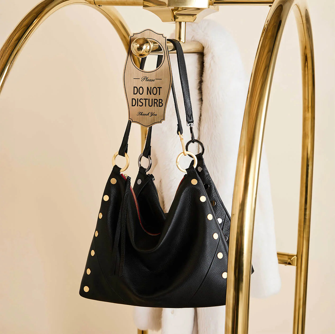 HAMMITT Kyle Lrg Leather Shoulder Handbag Black/Gunmetal