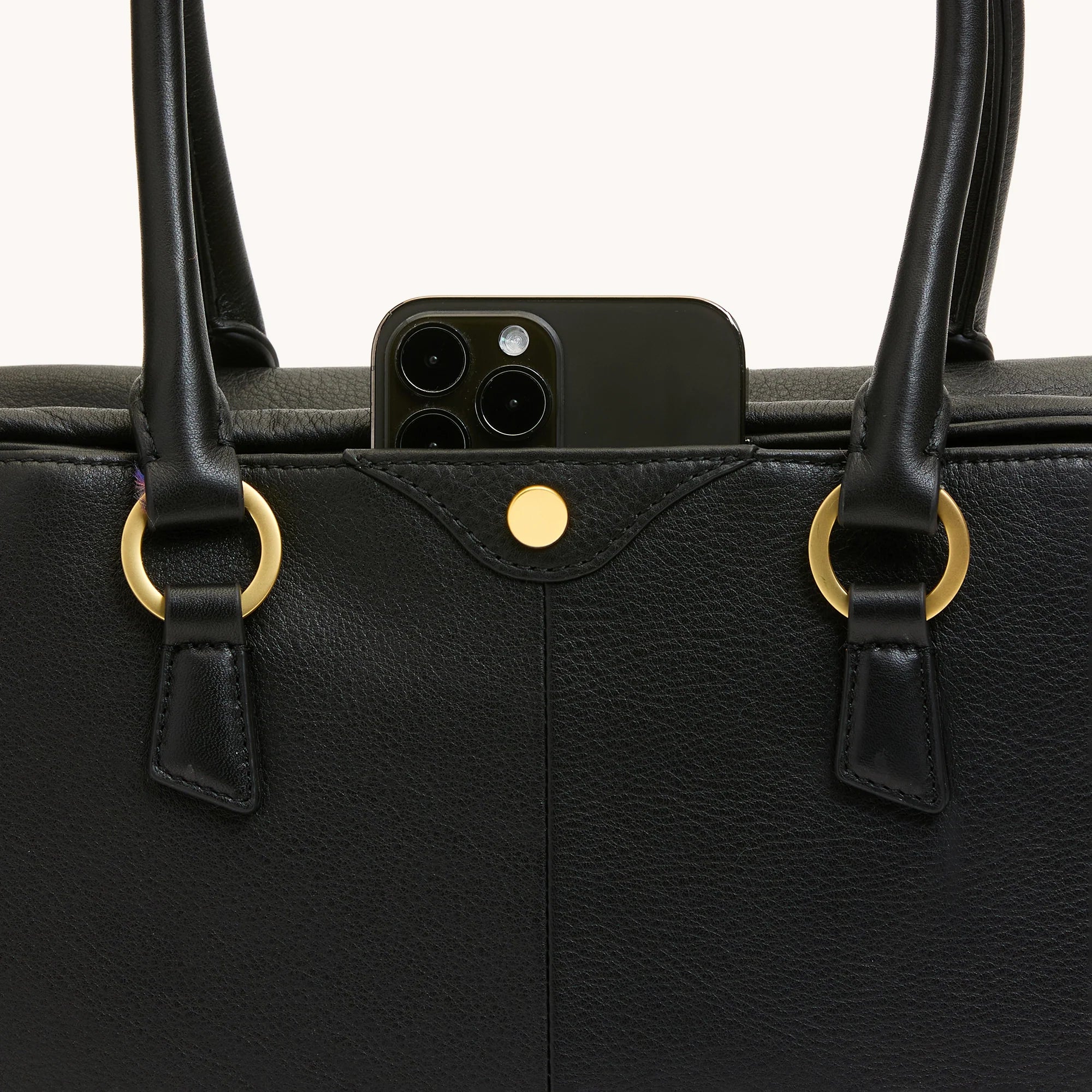 HAMMITT Meredith Med Leather Satchel Black/Brushed Gold